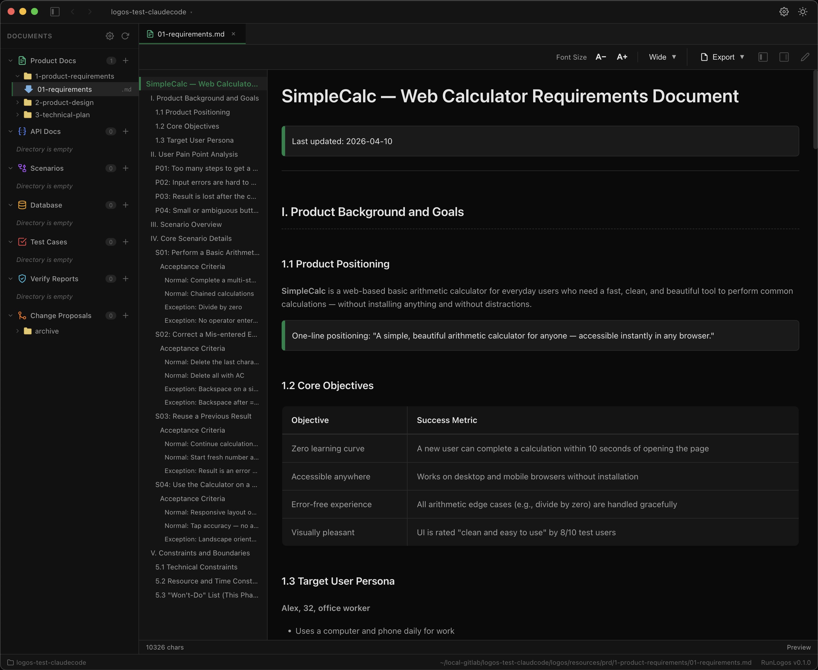 The generated requirements document